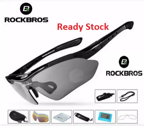 Rockbros Kacamata Sepeda Polarized 5 Lensa Myopia Original Hitam Ori