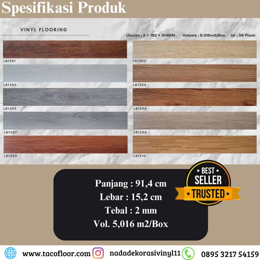 lantai vinyl lacerta motif kayu tebal 2 mm lantai anti rayap