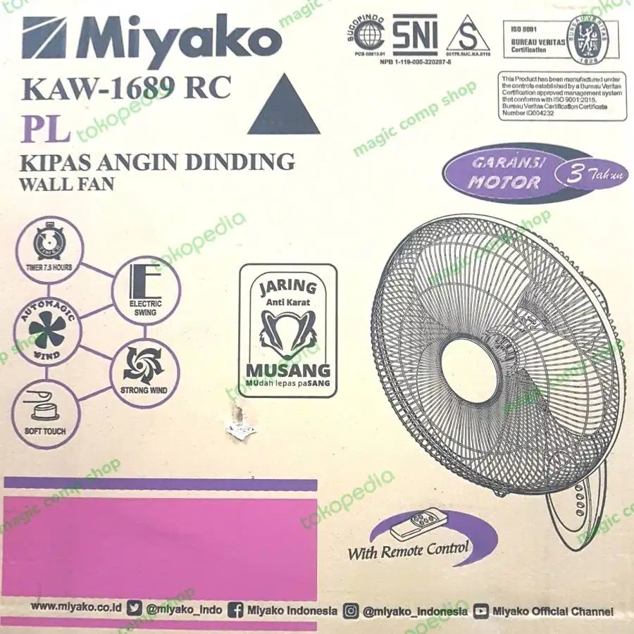 Kipas Angin Dinding / Wall Fan MIYAKO KAW-1689 RC Remote