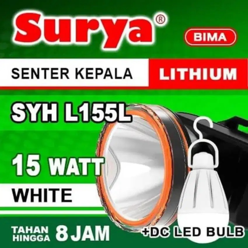 Baru senterr kepala SURYA  BIMA plus bohlam 15 watt