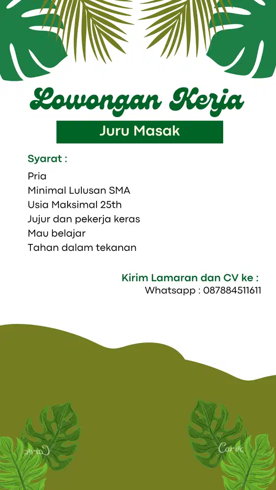 Lowongan Kerja Juru Masak Ayam Goreng