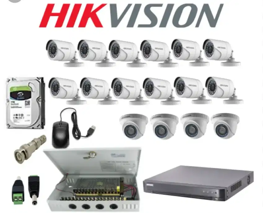 Paket lengkap 16 kamera cctv Hikvision 2Mp Gratis pasang terima beres.