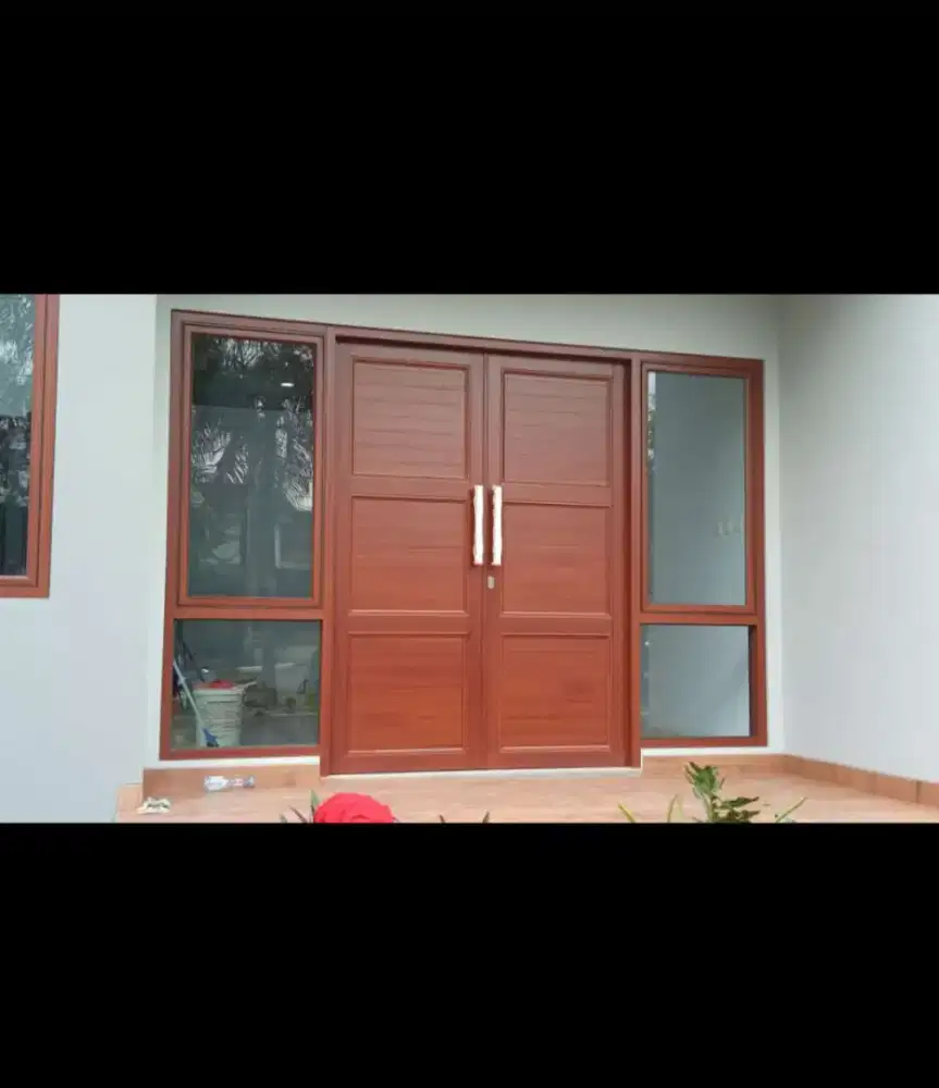 Pintu panel aluminium, jendela aluminium, urat kayu