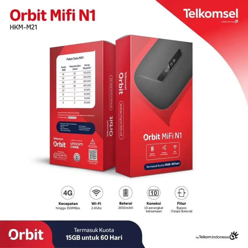 Telkomsel Orbit Mifi N1 Portable Modem Wifi 4G Free 15GB 60Hari Unlock