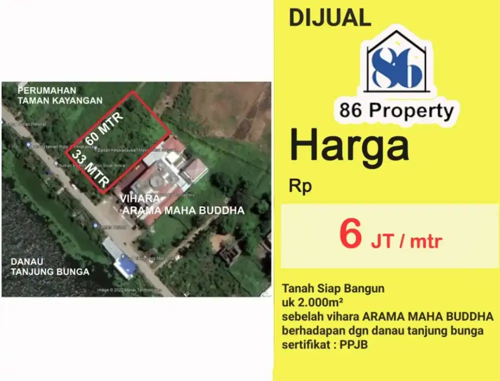 Tanah siap bangun di jalan danau tanjung Bunga samping vihara