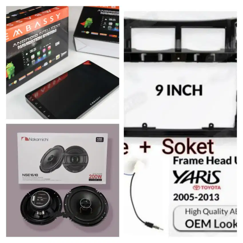 Paket android ram2gb/32 Frame 9inch plus Spiker Toyota Yaris 2006 L W
