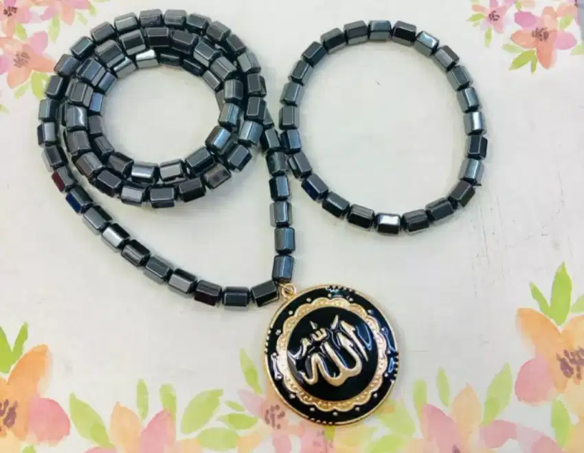 Kalung dan gelang kesehatan terapi sehat 1 set magnet  lafadz allah