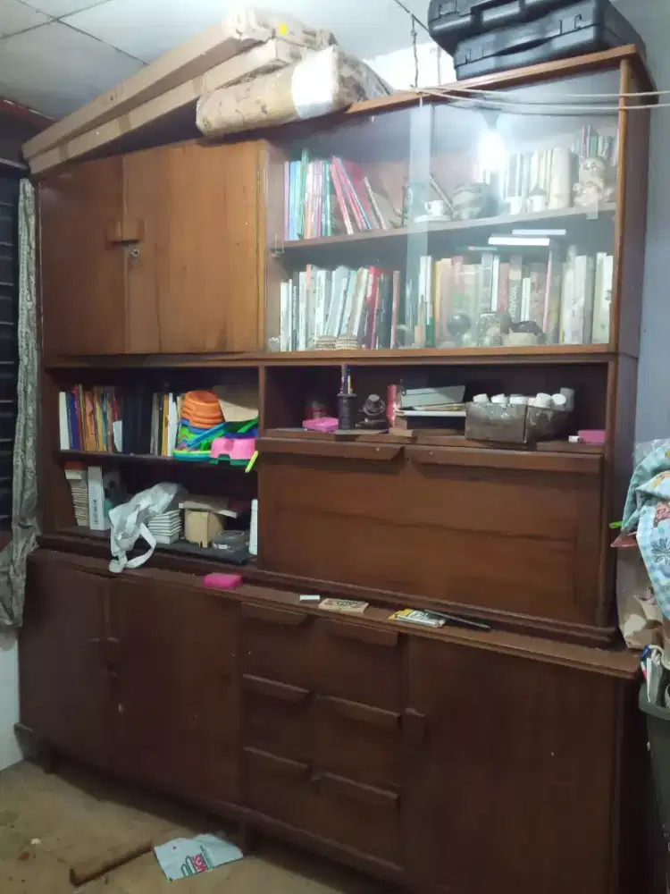 Rak display+meja belajar jati knock down  vintage