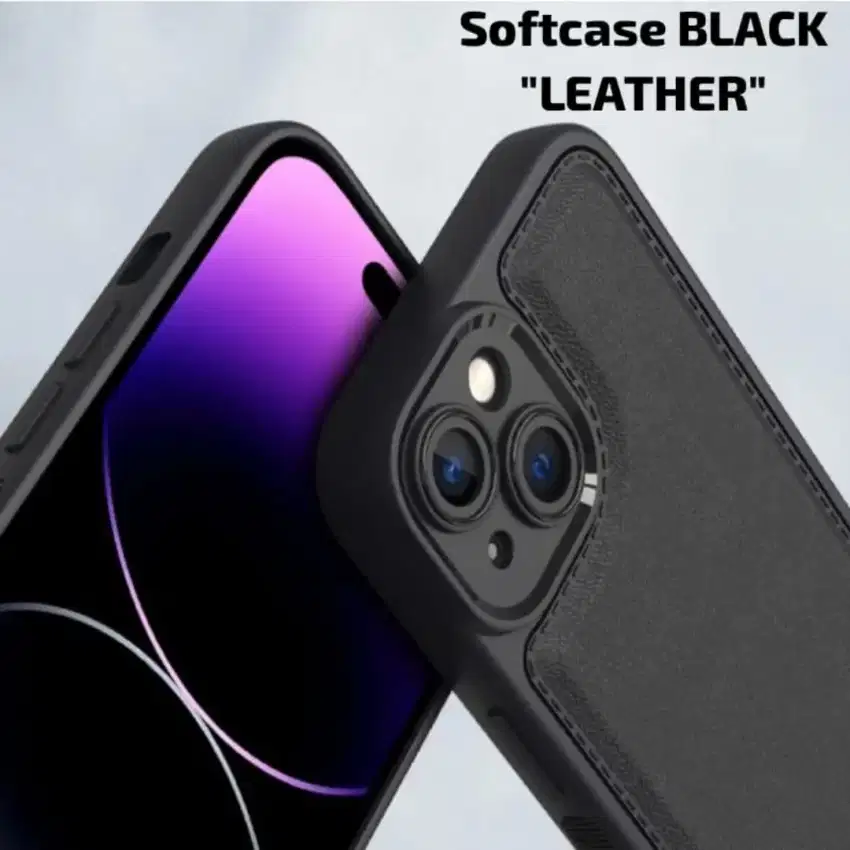 Softcase Hitam Motif Leather OPPO A17, A16, A78 5G, A3s, F9, A5s..
