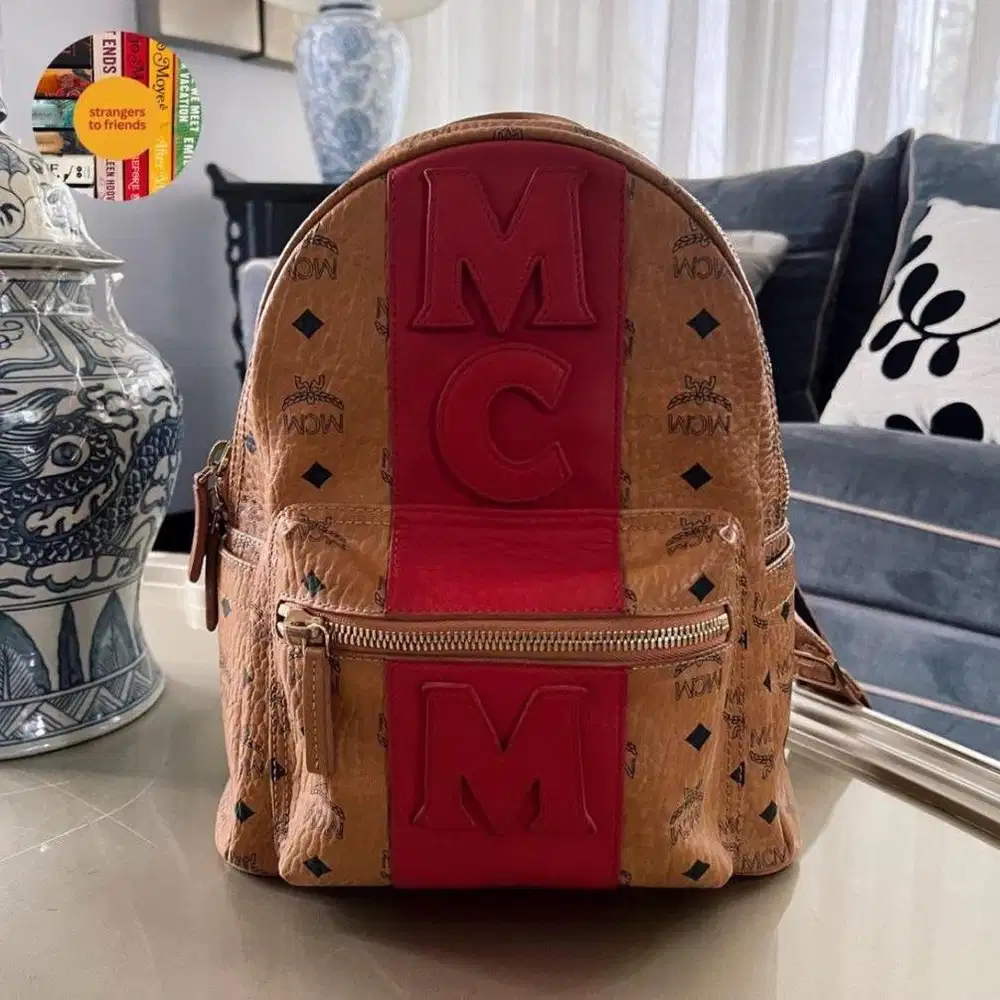 Mcm backpack with red on sale stripe