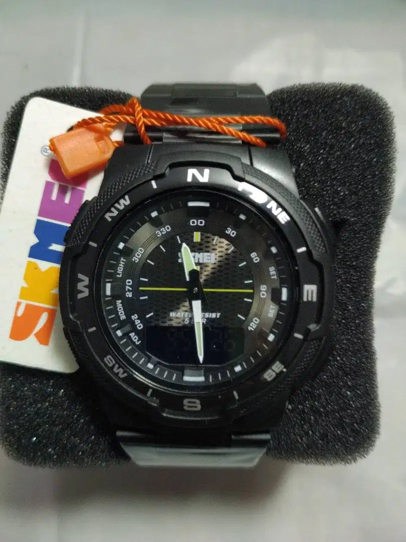 Jam Tangan SKMEI Men Black Digital Analog Stainless Steel Strap