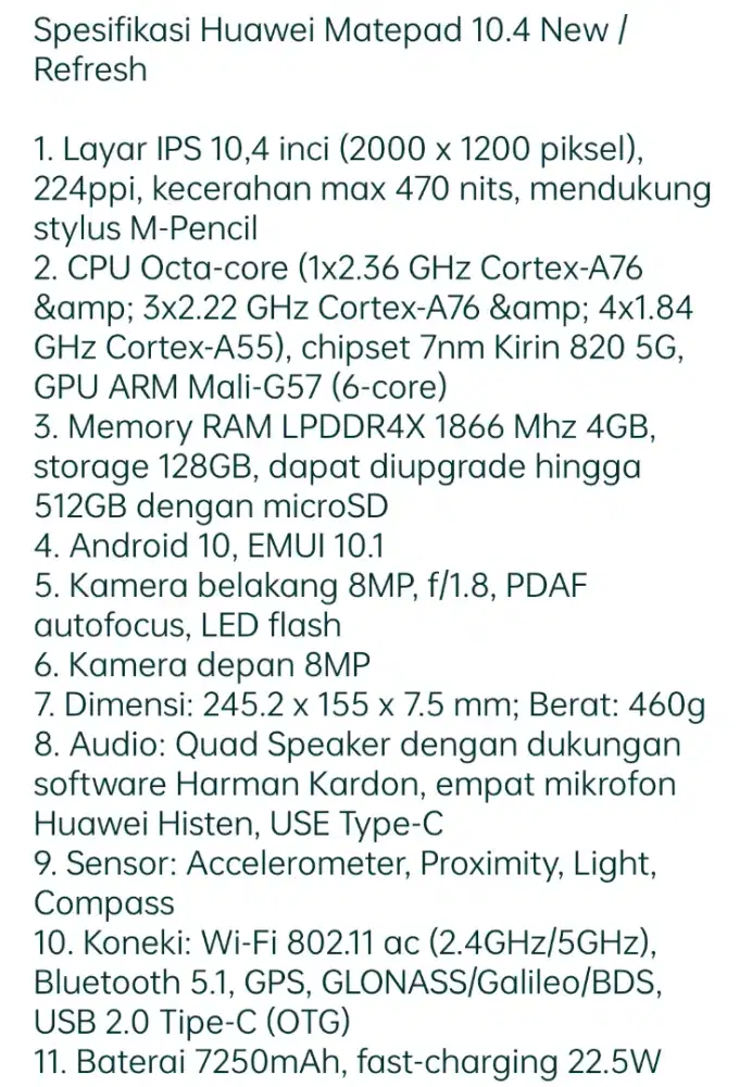 Huawei MatePad 10 RAM 4GB / MEMORY 128GB