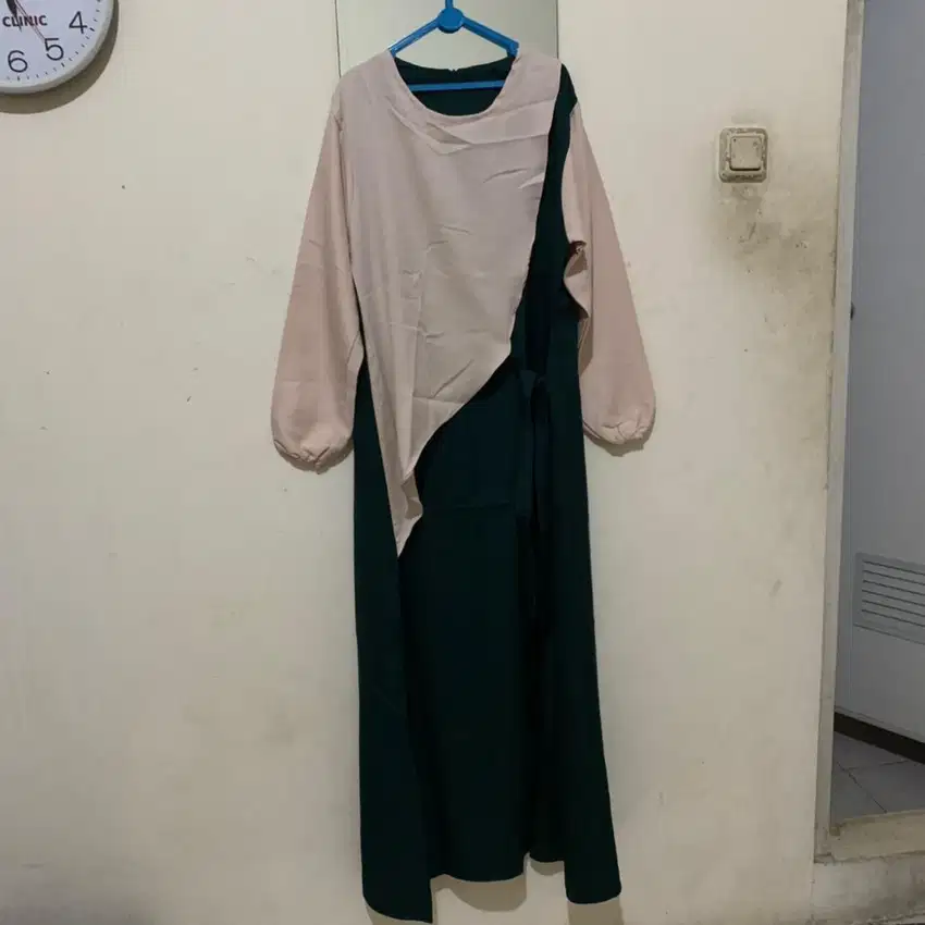 Gamis Syar'i Hijau Botol Mix Putih