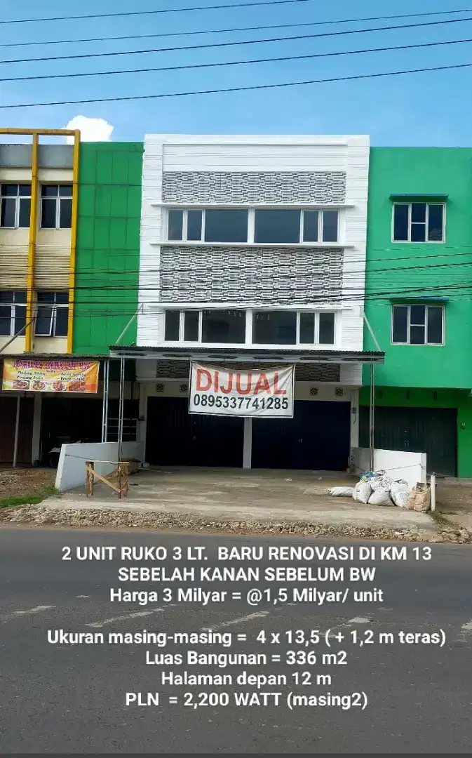 Ruko di Jl. Km 13  2 unit 3 Lantai Jalan Palembang Betung Km 13