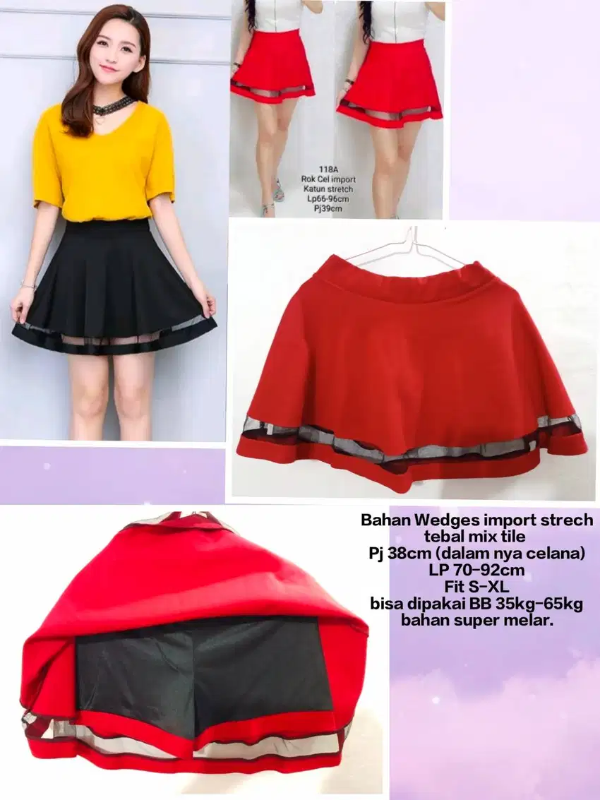 Rok celana tile wanita / rok wedges tebal / mini skort import