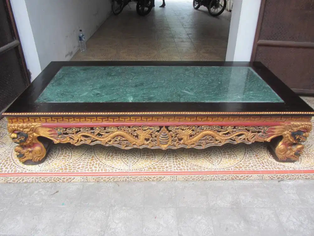 Dijual Opium Ukir Motif Naga Marmer Hijau Jati Tua