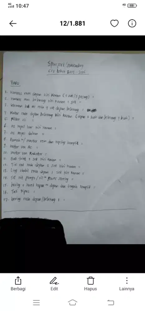 Sparepart crv gen 2 tahun 2002-2006 dan hyundai atoz/kia visto