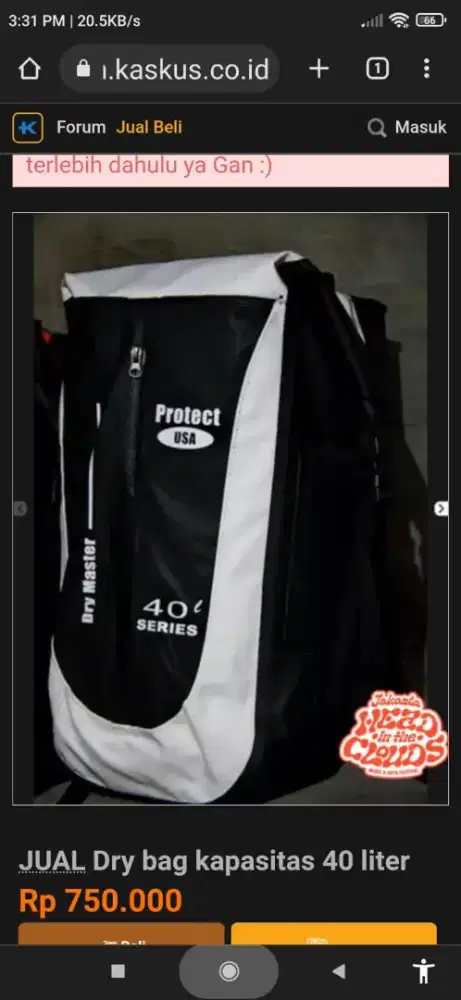 Dry bag kapasitas 40 liter