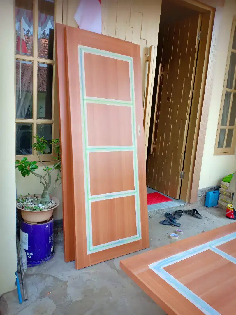Pintu triplek lapis melaminto, hpl, teakwood
