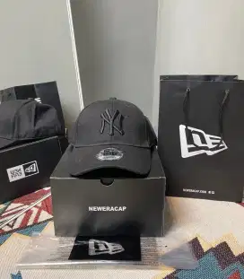 Topi baseball MLB Caps New Era Hat Logo NY Bordir HITAM Fullblack