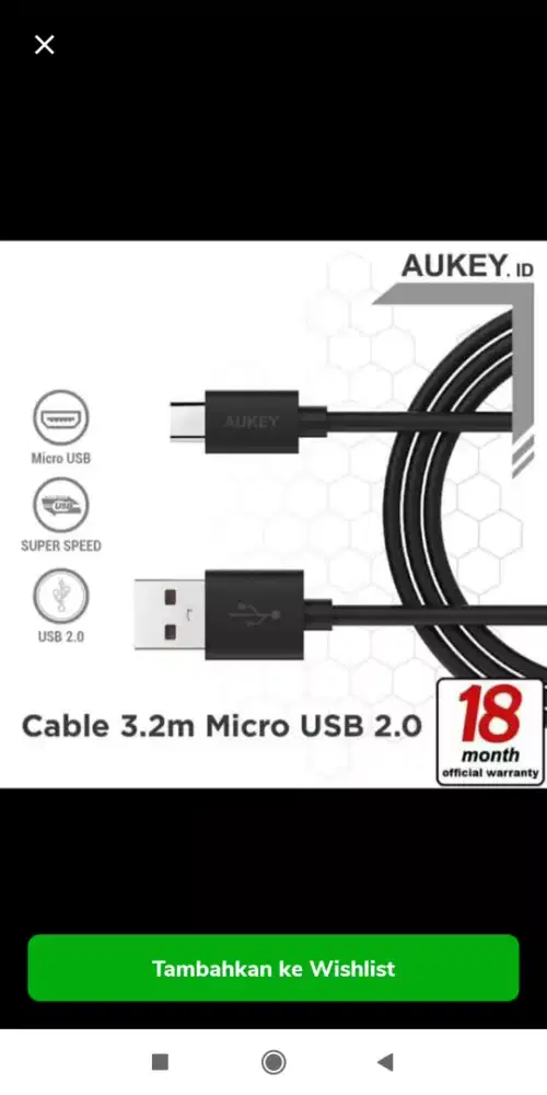 Kabel Data Charger 3.2 METER Micro USB by AUKEY