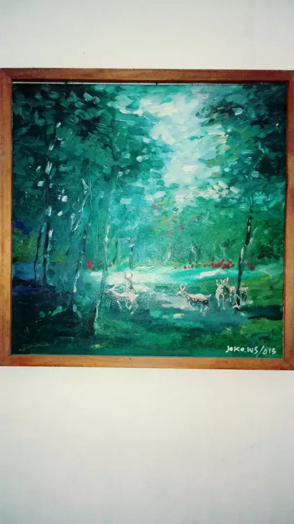 Lukisan TAMAN RUSA. 50x50 cm oil on canvas+ bingkai