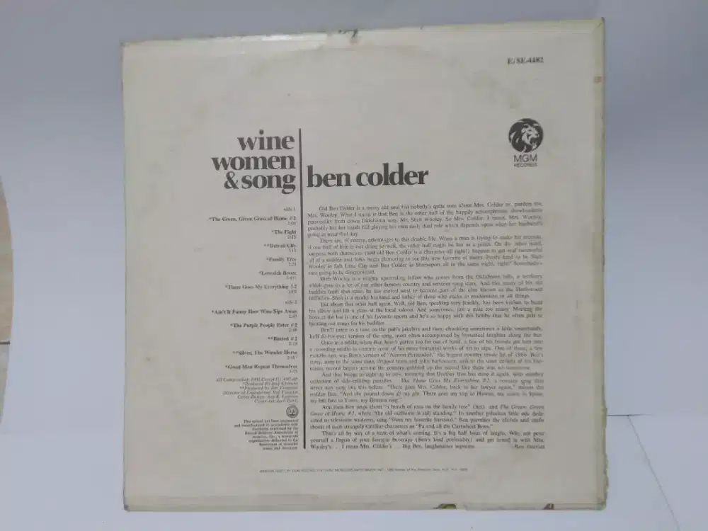 Vinyl Turntable 12 inch 33 1/2 RPM.
Ben Colder Wine Women &amp; Song