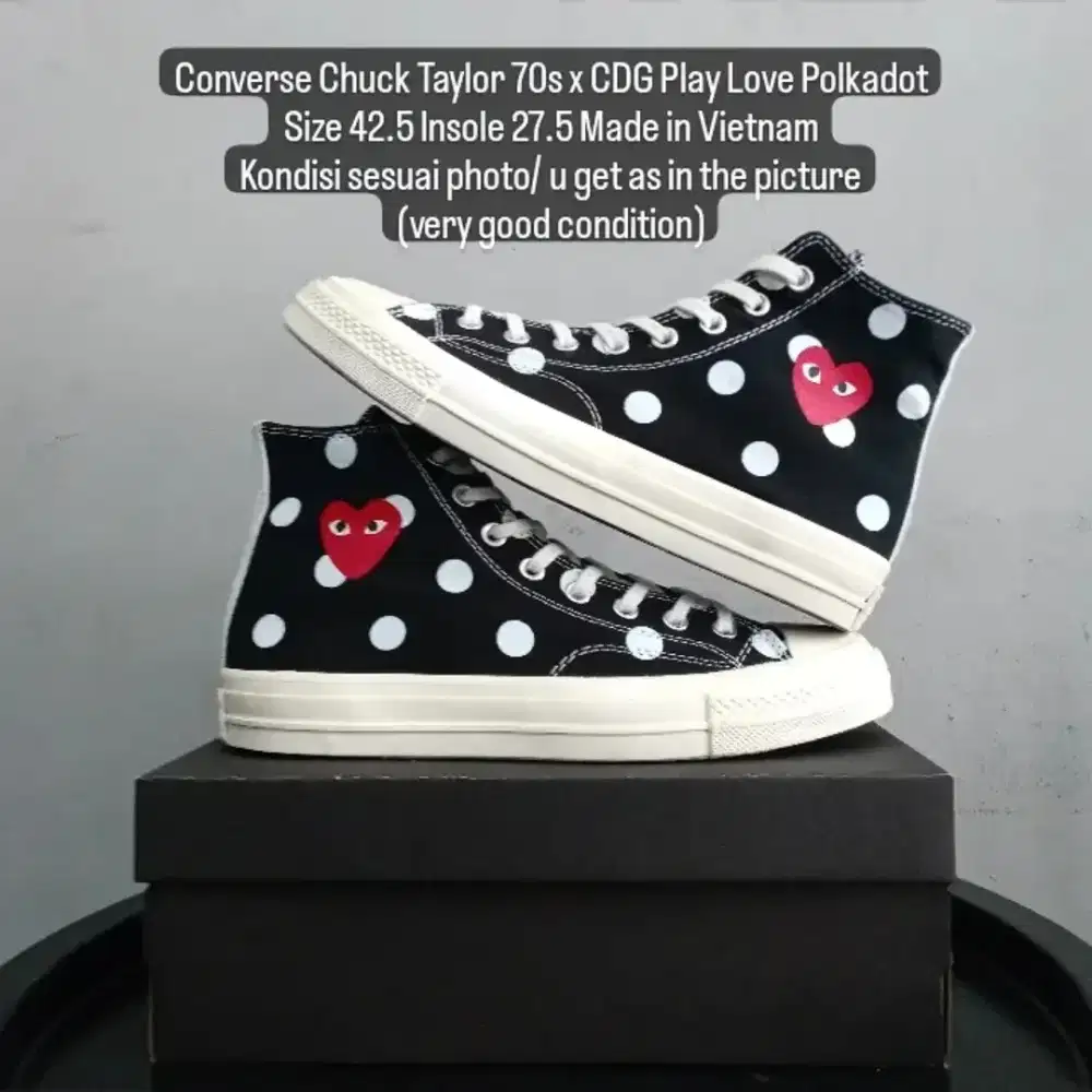Sepatu Converse Chuck Taylor 70s x CDG Play Polkadot High Size 42.5