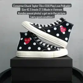 Sepatu Converse Chuck Taylor 70s x CDG Play Polkadot High Size 42.5