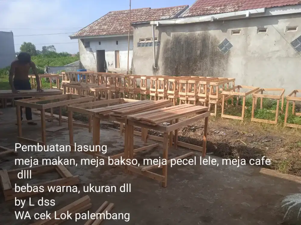 meja meja kursi cafe, kayu, hpl, dan besi dlll