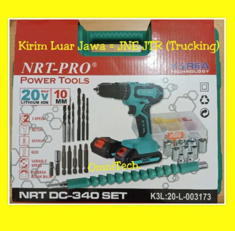 Mesin Bor Baterai Cordless Charger Besi Kayu Beton DC 340 NRT PRO