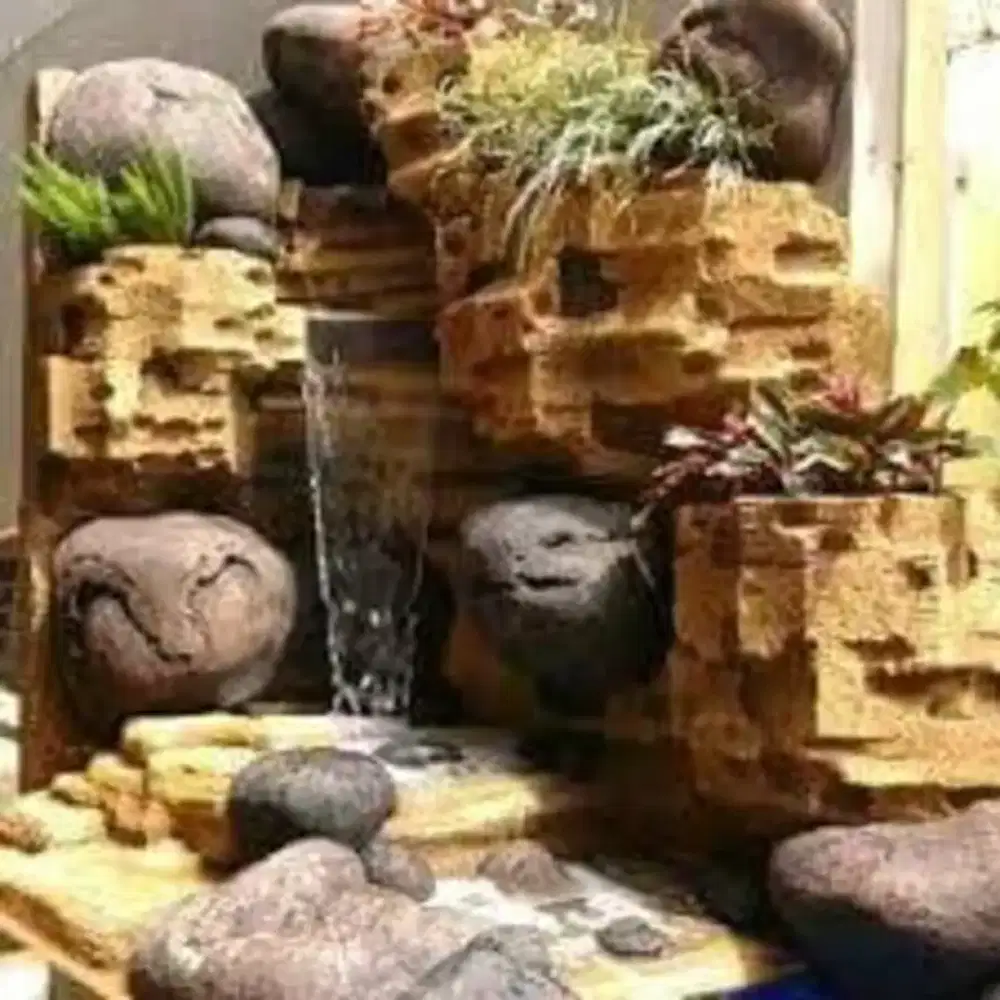 Taman bunga,karpot atau batu sikat,bikin kolam,dekorasi air terjun