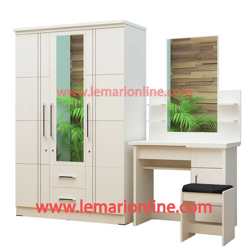 Lemari Pakaian 3 Pintu & Meja Rias Sliding (Paket Hemat)