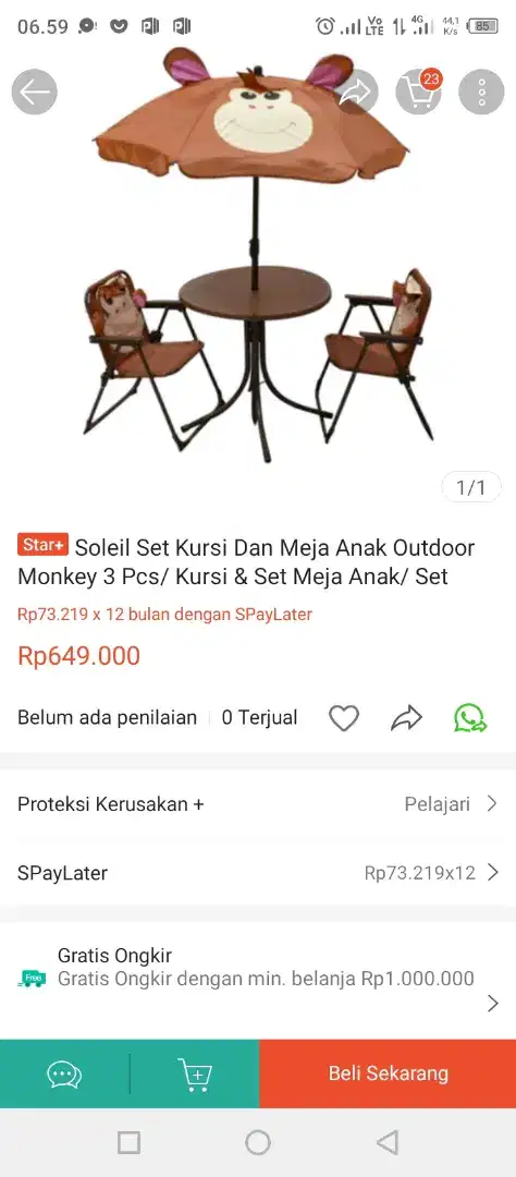 Meja kursi Kids patio monkey set