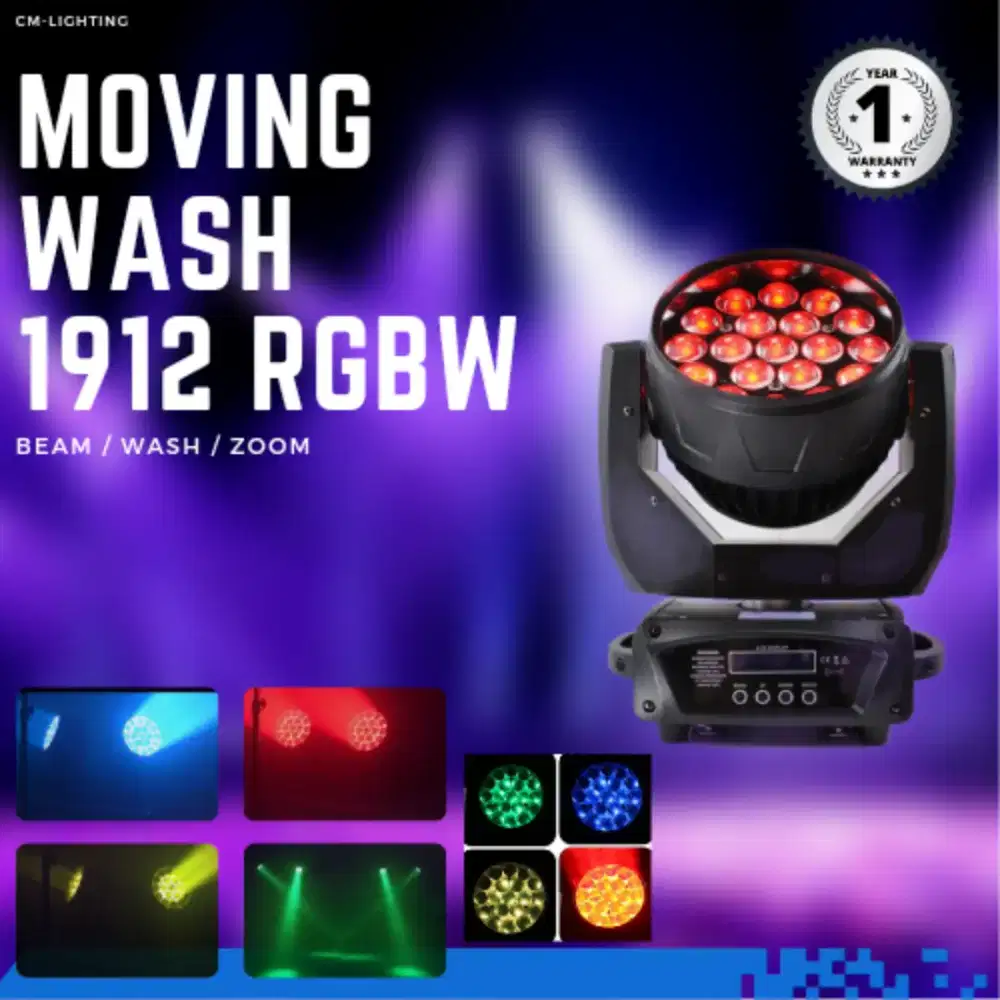 Lampu Panggung/Stage Moving Head Wash 1912 RGBW Zoom Garansi 1 Thn