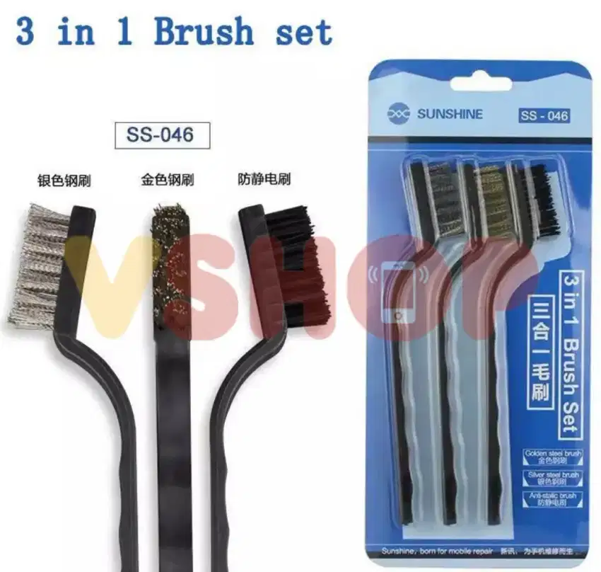 SIKAT KAWAT PEMBERSIH PCB ANTI-STATIC 3IN1 BRUSH SET SUNSHINE SS-046.