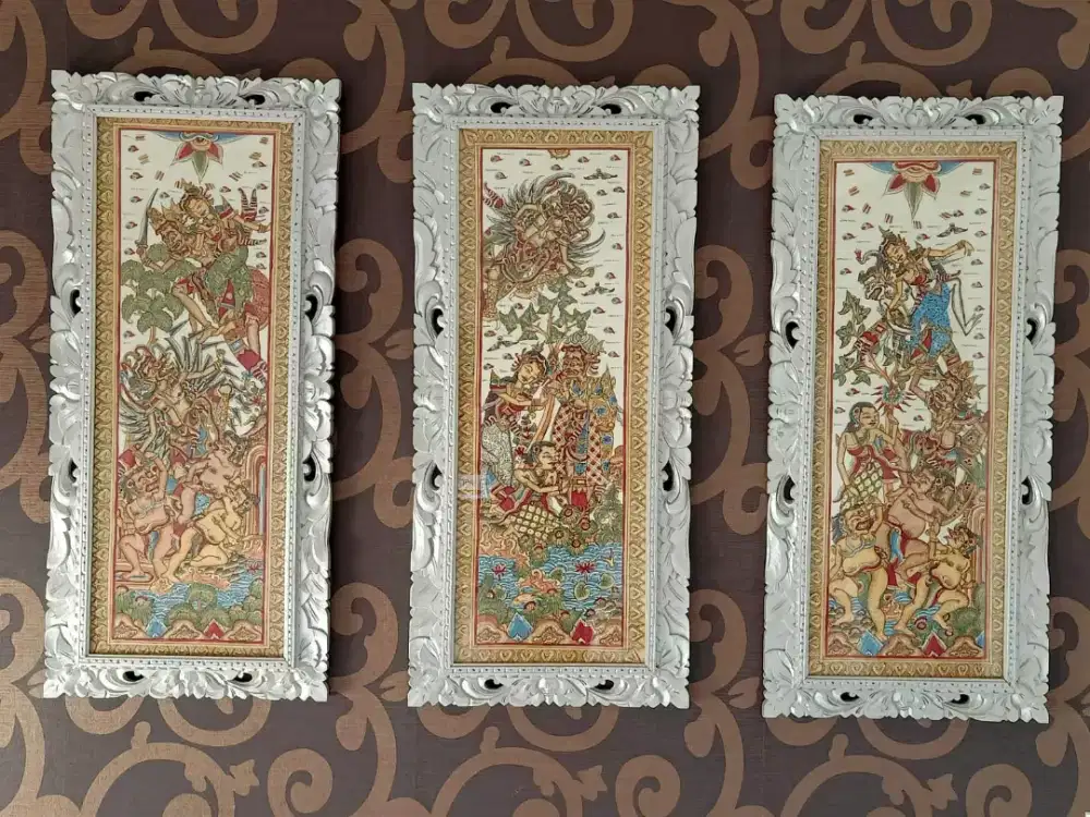 Lukisan Kamasan Bali 43 x 94cm - 3 seri KISAH  RAMA & SINTA