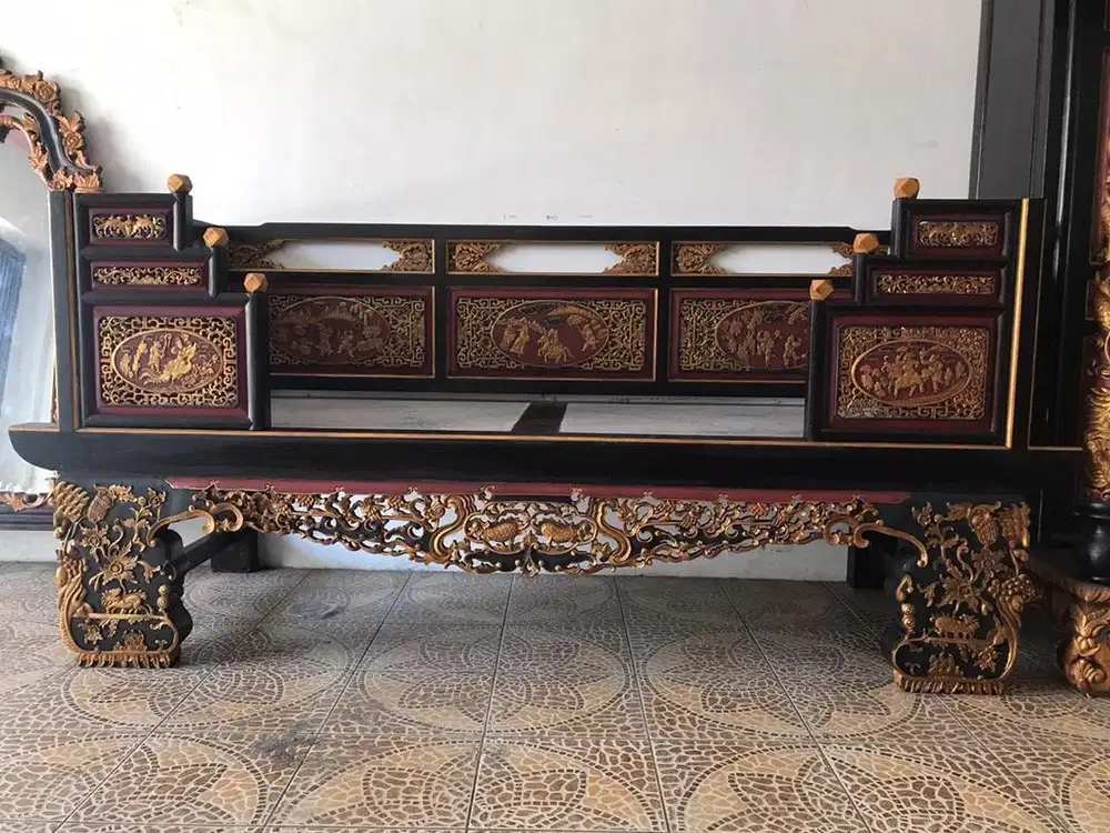 Dijual Bangku Motif Chinese Marmer Putih dudukan tengah Jati Tua