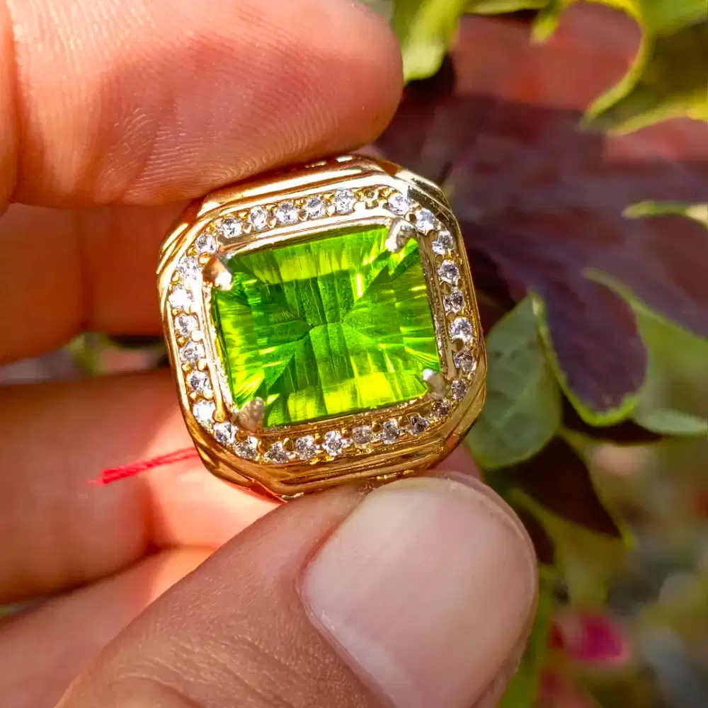 Cincin Batu Permata Natural GREEN MOLDAVITE + Memo (4,80ct)