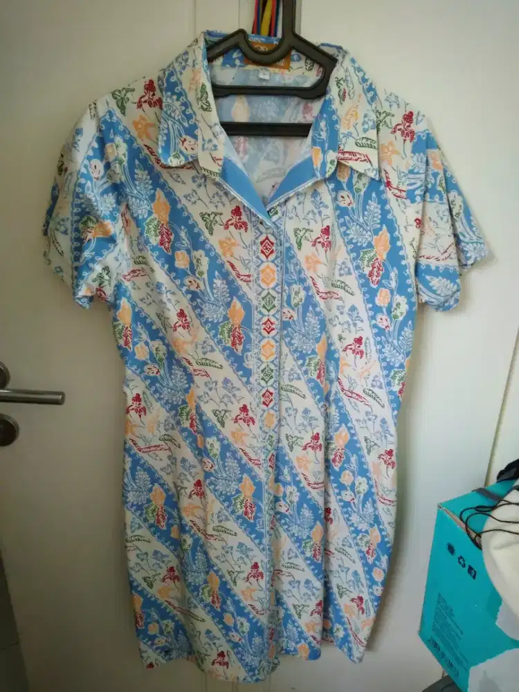 Dress Batik Biru dan Merah,bj kotak kotak 2 warna(4)