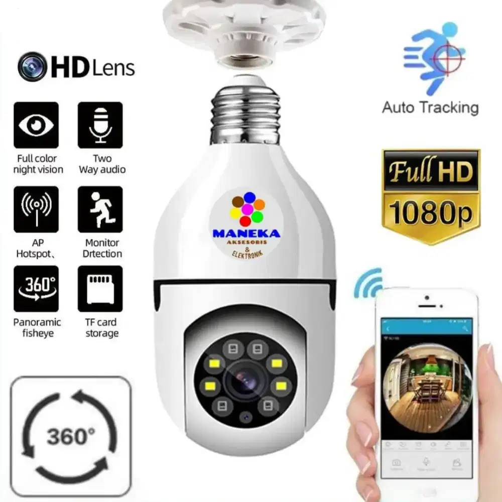 CCTV Lampu V380 HD 8MP Kamera Wifi Bohlam Putar 360 IP Camera Wireless