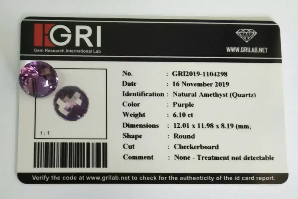 6,10 carat Natural Amethyst checkerboard cut certified