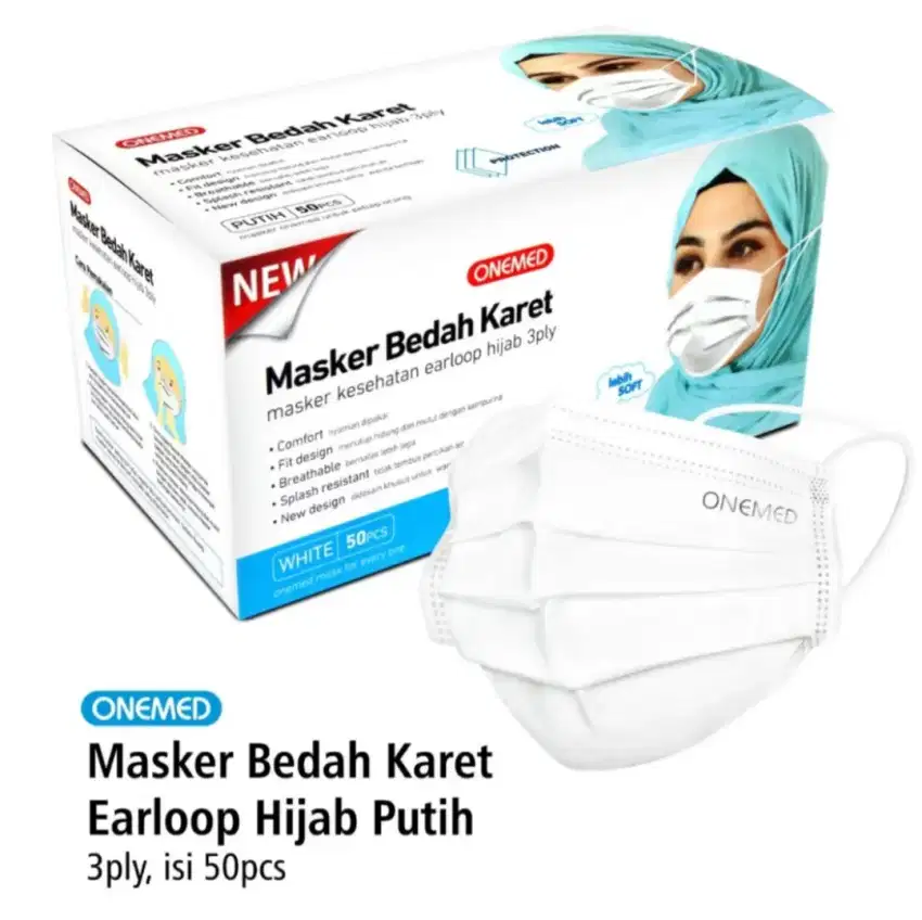 Gratis Antar - Masker Hijab Headloop 3 ply / Lapis PUTIH