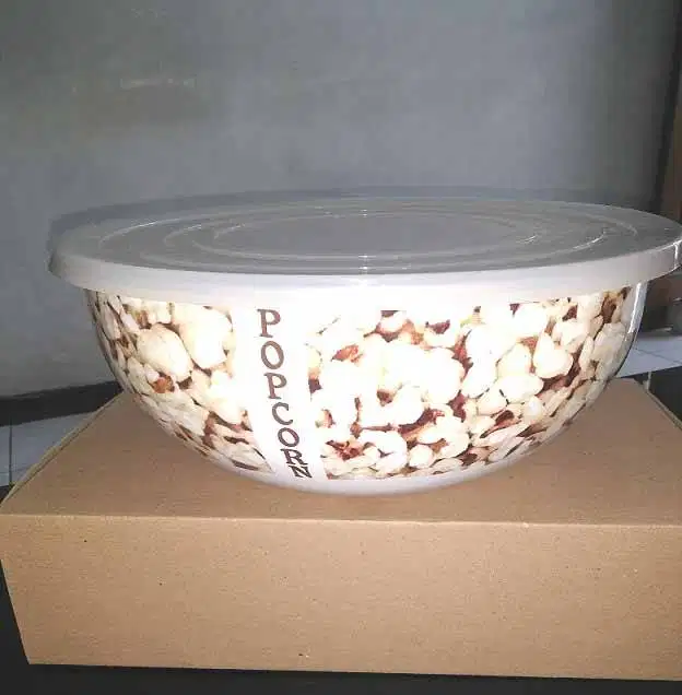 Mangkuk bowl enamel 27 cm + Tutup plastik utk tempat salad camilan dll