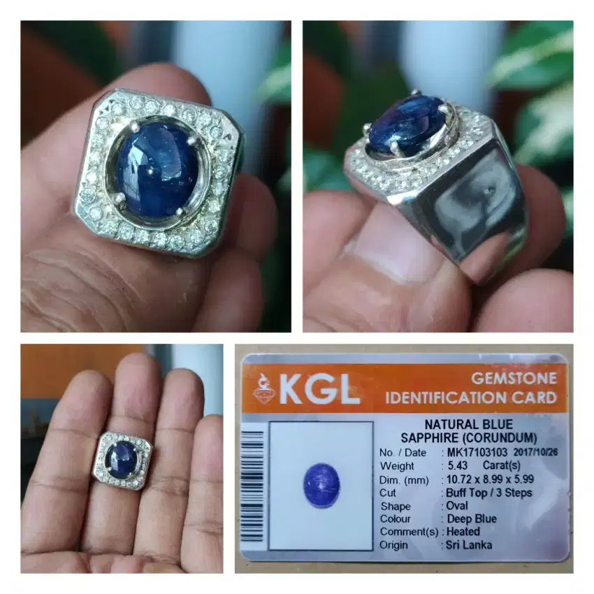 Blue Sapphire Srilanka Ring perak tebal