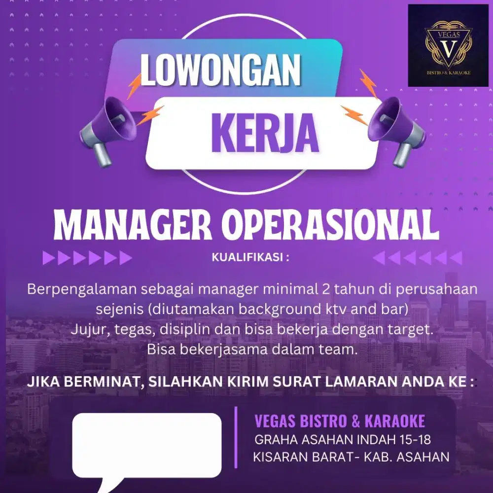 Manager operasional dan kaptain untuk tempat hiburan malam club ktv