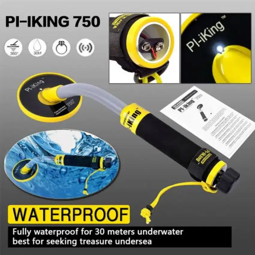 Metal Detector Pi-iking 750 Underwater 30 Meter + Bonus Baterai Cas