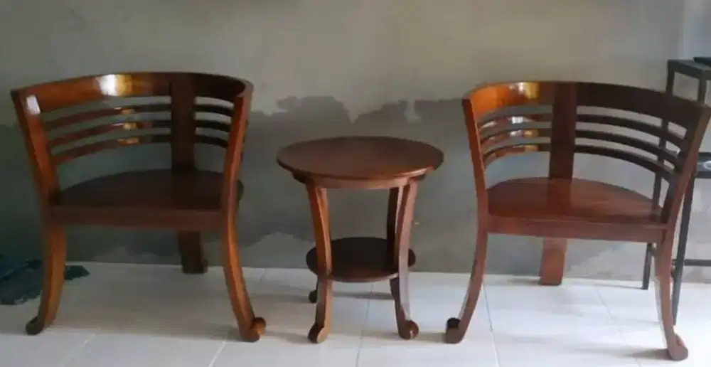 Paket Meja + 2 Kursi Teras Kayu Jati Minimalis Finishing Alusan