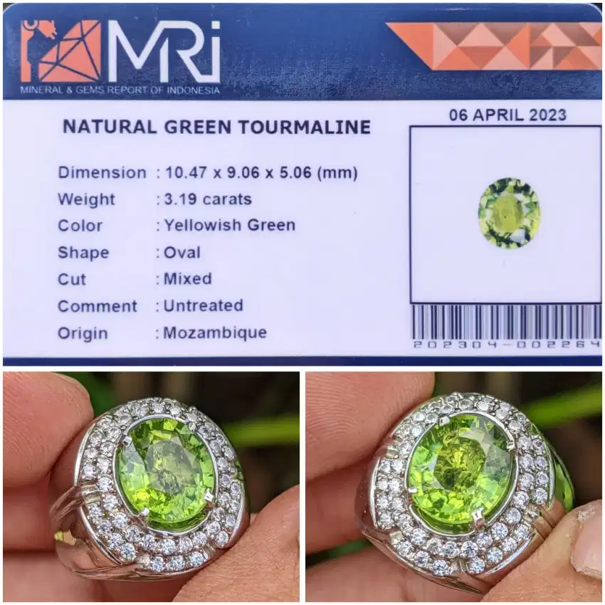 natural green tourmaline 3.19 cts ring perak memo MRI lab