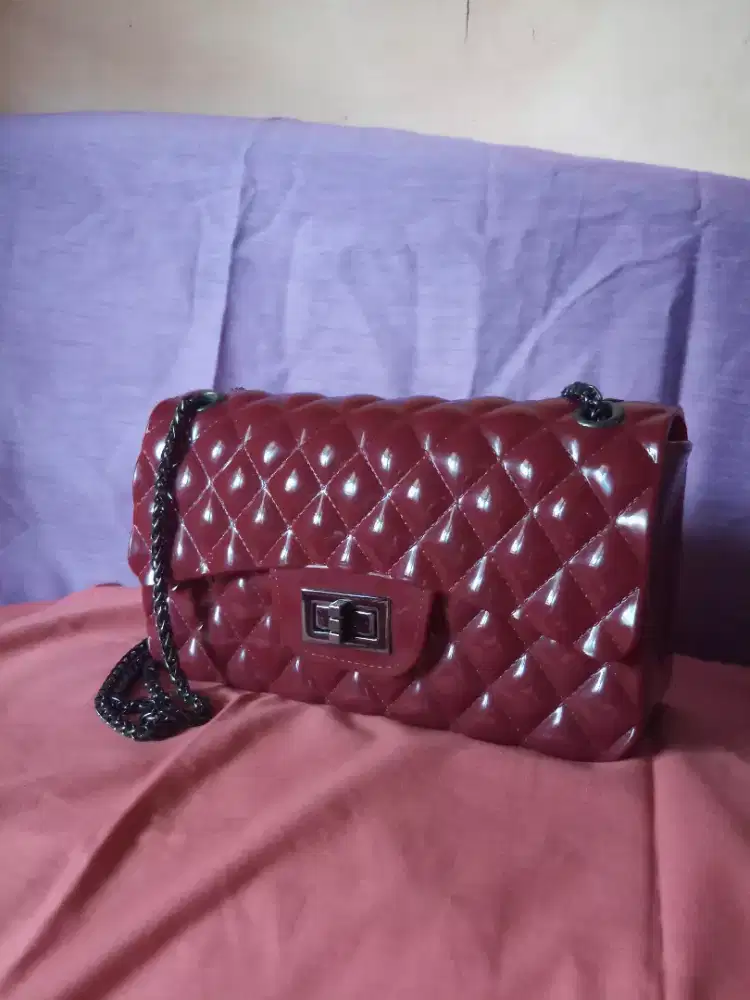 Tas pesta tali rantai jelly bag XF merah hati